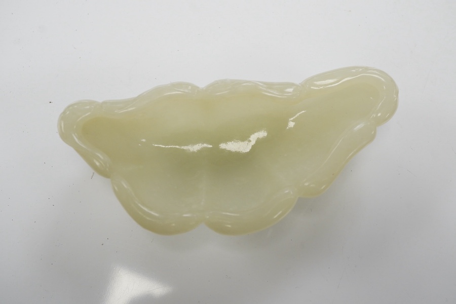 A Chinese jade ‘lotus’ shaped brush washer, 13cm wide. Condition - good